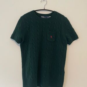 Ralph Lauren Cashmere Short Sleeve Dark Green Knit Top Size S